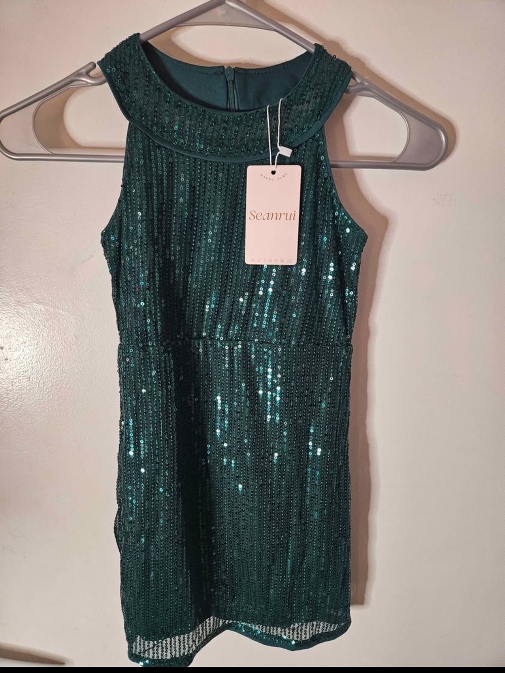 Girls' Emerald Green Sequined Party Dress